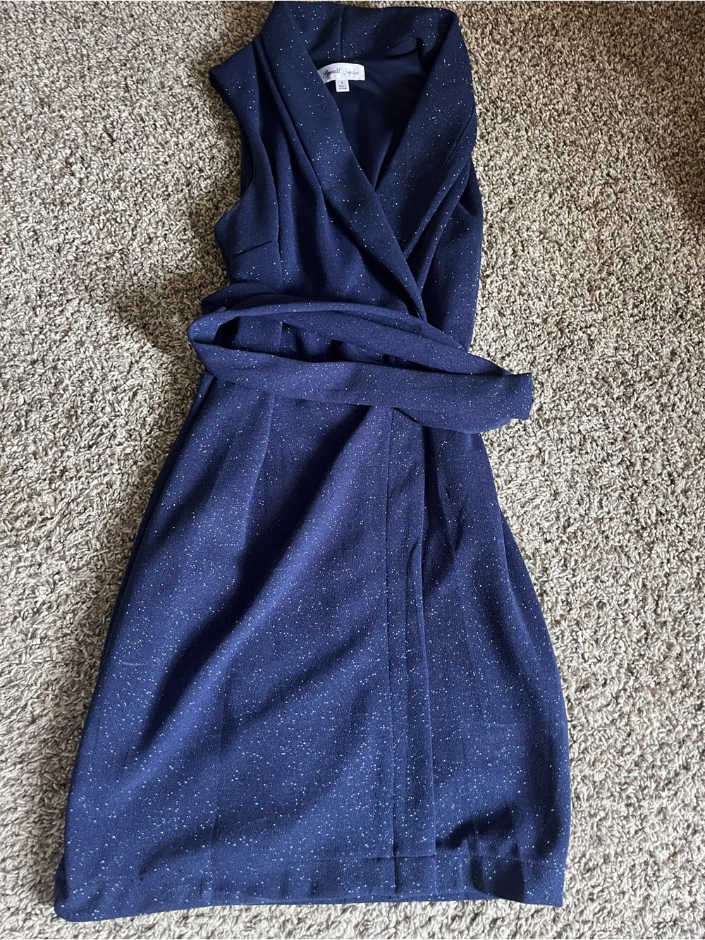 Emerald Sundae Navy One-Shoulder Sparkle Wrap Dress